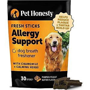 Pet Honesty Allergy Support Pumpkin Flavored Dental Sticks for Dogs, 30 count