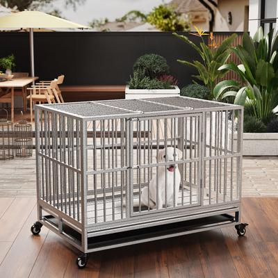Show full view: RYPetmia Rolling Dog Crate, Silver, 45.7 inch slide 4 of 11