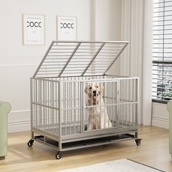 RYPetmia Rolling Dog Crate, Silver, 45.7 inch