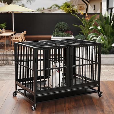 Show full view: RYPetmia Rolling Dog Crate with Pull Out Trays, Black, 45.7 inch slide 3 of 10