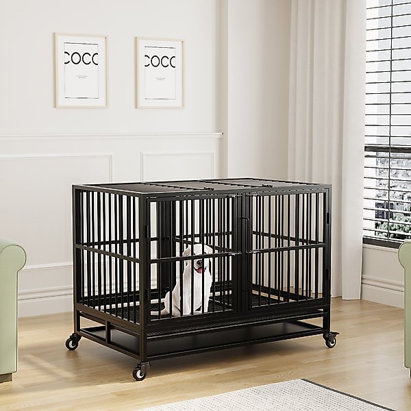 Show full view: RYPetmia Rolling Dog Crate with Pull Out Trays, Black, 45.7 inch slide 2 of 9