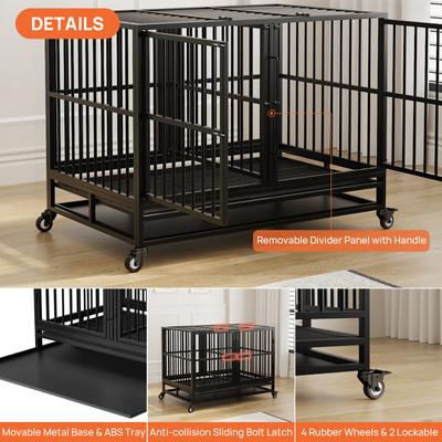 Show full view: RYPetmia Rolling Dog Crate with Pull Out Trays, Black, 45.7 inch slide 5 of 10