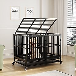 RYPetmia Rolling Dog Crate with Pull Out Trays, Black, 45.7 inch