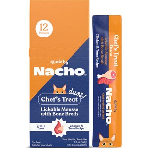 Made by Nacho Duo Mousse Chicken & Tuna Recipe Grain-Free Lickable Cat Treat, 0.5-oz tube, 12 count