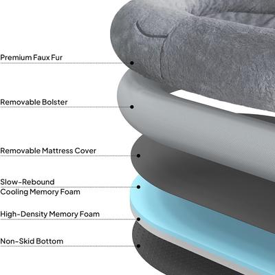 Show full view: beeNbkks Bolster Dog Bed with Cooling Cover, Dark Grey, Jumbo slide 6 of 10