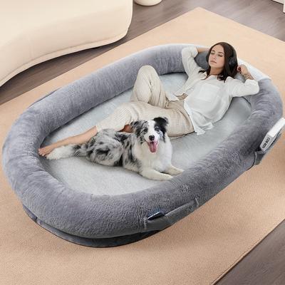 Show full view: beeNbkks Bolster Dog Bed with Cooling Cover, Dark Grey, Jumbo slide 9 of 10