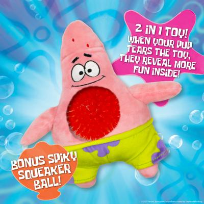Show full view: SpongeBob Patrick Squeaky Plush with Spiky Ball Dog Toy, Pink slide 2 of 7