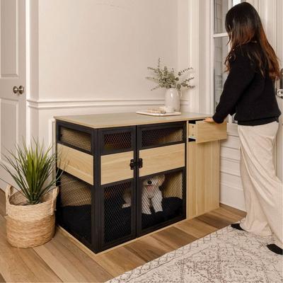 Show full view: INSTACHEW Clover Console Furniture Style Dog Crate, Walnut, 48-inch slide 6 of 6