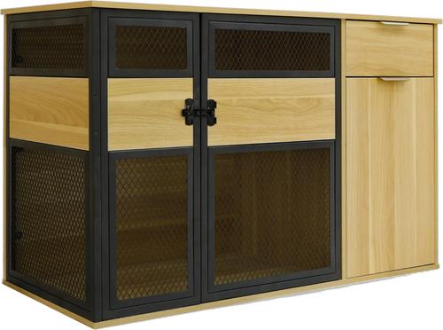 Show full view: INSTACHEW Clover Console Furniture Style Dog Crate, Oak, 48-inch slide 2 of 7