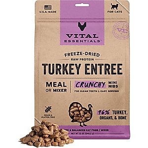 Vital Essentials Freeze-Dried Raw Turkey Entree & Mixer Cat Food Crunchy Nibs, 12-oz bag