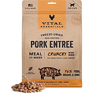 Vital Essentials Freeze-Dried Raw Pork Entree & Mixer Cat Food Crunchy Nibs, 12-oz bag