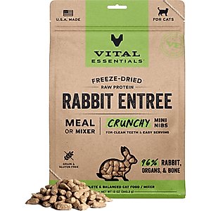 Vital Essentials Freeze-Dried Raw Rabbit Entree & Mixer Cat Food Crunchy Nibs, 12-oz bag