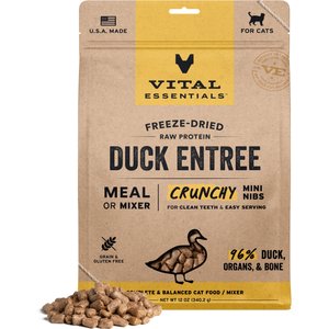Vital Essentials Freeze-Dried Raw Duck Entree & Mixer Cat Food Crunchy Nibs, 12-oz bag