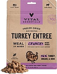 Vital Essentials Freeze-Dried Raw Turkey Entree & Mixer Dog Food Crunchy Mini Nibs, 5.5-oz bag