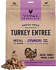 Vital Essentials Freeze-Dried Raw Turkey Entree & Mixer Dog Food Crunchy Mini Nibs, 25-oz bag