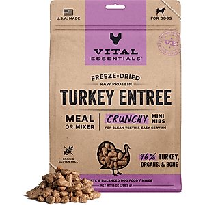 Vital Essentials Freeze-Dried Raw Turkey Entree & Mixer Dog Food Crunchy Mini Nibs, 14-oz bag