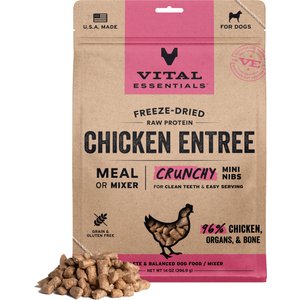 Vital Essentials Freeze-Dried Raw Chicken Entree & Mixer Dog Food Crunchy Mini Nibs, 14-oz bag