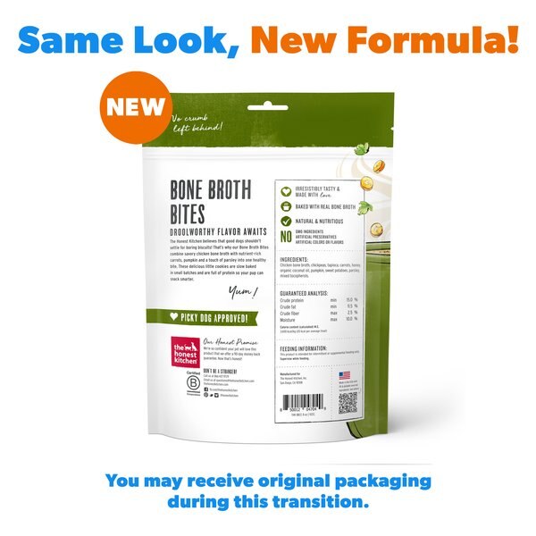 The Honest Kitchen Bone Broth Bites Roasted with Chicken Bone Broth, Carrots & Parsley Dog Treats, 8-oz bag
