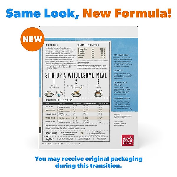 Show full view: The Honest Kitchen Wholemade Grain-Free Turkey Dehydrated Dog Food, 10-lb box slide 3 of 12
