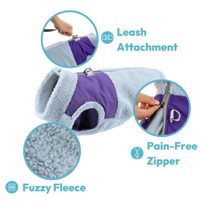Show full view: Gooby Zip-Up Sherpa Dog Vest, Purple, X-Large: 26.25-in chest slide 2 of 4