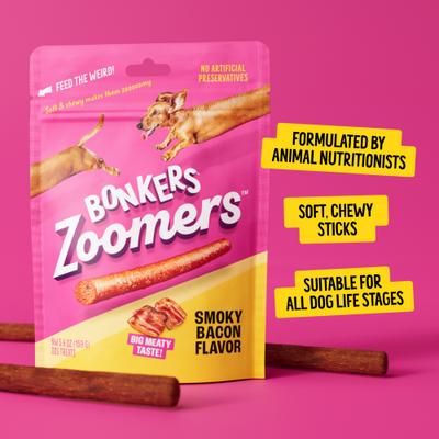 Show full view: Bonkers Zoomers Grain-Free Dry-Smoky Bacon Adult Crunchy Dog Treats, 22-oz tub slide 8 of 11