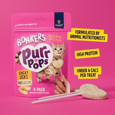 Show full view: Bonkers Purr Pops Grain-Free Chicky Licks Freeze-Dried Cat Treats, 4 count slide 8 of 11