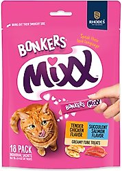 Bonkers Mixx Wet Chicken & Salmon Grain-Free Lickable Cat Treats, 7.97-oz bag, 18 count