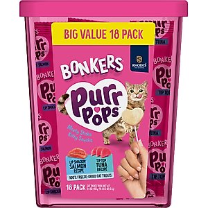Bonkers Purr Pops Lip Smackin' Grain-Free Salmon & Tuna Freeze-Dried Cat Treats, 25.2-gal bag, 18 count
