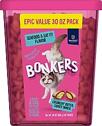 Bonkers Bites Grain-Free Seafood & Eat IT! Crunchy Cat Treats, 30-oz tub
