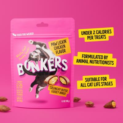 Show full view: Bonkers Cat Pillows Paw Lickin' Chicken Flavored Crunchy Cat Treats, 3-oz bag, 1 count slide 9 of 12