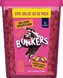 Bonkers Bites Paw Lickin Grain-Free Chicken Crunchy Cat Treats, 30-oz tub