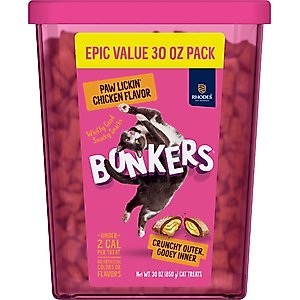 Bonkers Bites Paw Lickin Grain-Free Chicken Crunchy Cat Treats, 30-oz tub