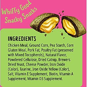 Bonkers Cat Pillows Catnip, Chick 'N & Cheddar Flavored Crunchy Cat Treats, 3-oz bag, 1 count