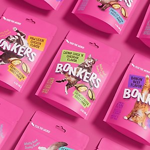Bonkers Cat Pillows Catnip, Chick 'N & Cheddar Flavored Crunchy Cat Treats, 3-oz bag, 1 count