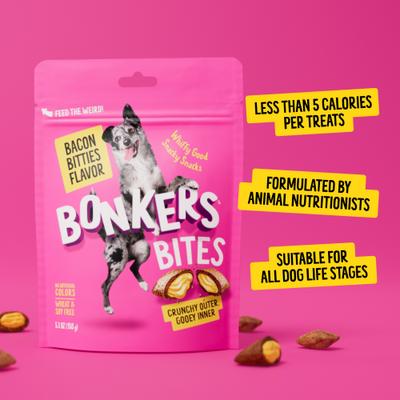 Show full view: Bonkers Dog Bites Bacon Bitties Flavored Crunchy Dog Treats, 5.3-oz bag, 1 count slide 9 of 11
