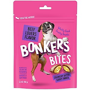 Bonkers Dog Bites Beef Lovers Flavored Crunchy Dog Treats, 5.3-oz bag, 1 count