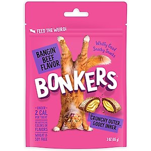 Bonkers Cat Pillows Bangin Beef Flavored Crunchy Cat Treats, 3-oz bag, 1 count