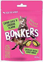 Bonkers Cat Pillows Catnip, Chick 'N & Cheddar Flavored Crunchy Cat Treats, 3-oz bag, 1 count