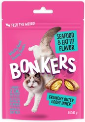 Bonkers Cat Pillows Seafood & Eat It! Flavored Crunchy Cat Treats, 3-oz bag, 1 count