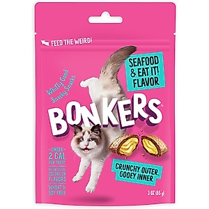 Bonkers Cat Pillows Seafood & Eat It! Flavored Crunchy Cat Treats, 3-oz bag, 1 count