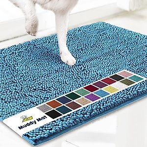 Muddy Mat Highly Absorbent Chenille Dog Door Mat, Sky Blue, 19 x 30-in