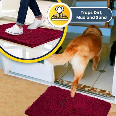 Show full view: Muddy Mat Highly Absorbent Chenille Dog Door Mat, Maroon, 18 x 28-in slide 5 of 7