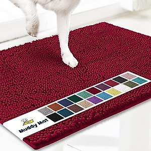 Muddy Mat Highly Absorbent Chenille Dog Door Mat, Maroon, 18 x 28-in