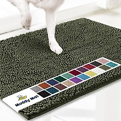 Muddy Mat Highly Absorbent Chenille Dog Door Mat, Army Green, 18 x 28-in