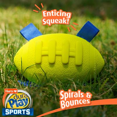 Show full view: Hartz Dura Play Sports Football Dog Toy, Yellow & Blue, Bacon Scented, 1 count slide 4 of 8