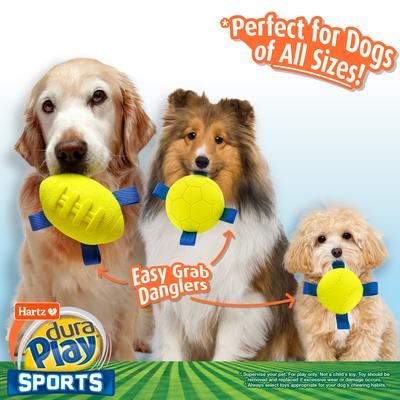Show full view: Hartz Dura Play Sports Ball Variety Dog Toy, Yellow & Blue, Bacon Scented, 3 count slide 2 of 7