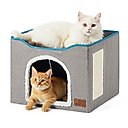 Bedsure Cat Cave with Fluffy Ball & Scratch Pad Plush Sherpa Foldable Cat House, Single, Grey
