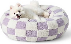 Lesure Calming Cute Modern Plush Jacquard Shaggy Orthopedic Anti-Slip Donut Dog & Cat Bed with Removable Cover, Purple, Small