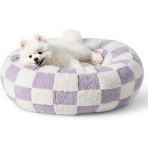 Lesure Calming Cute Modern Plush Jacquard Shaggy Orthopedic Anti-Slip Donut Dog & Cat Bed with Removable Cover, Purple, Small
