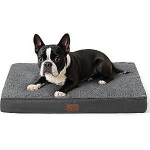 Bedsure Orthopedic Waterproof Dog Mat & Bed with Sherpa & Oxford Fabric Removable Cover, Dark Grey, Medium
